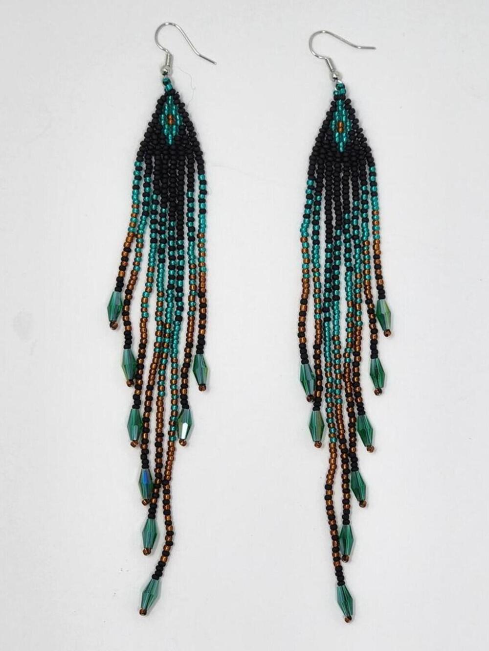 Raindrops Boho Beaded Fringe Earrings